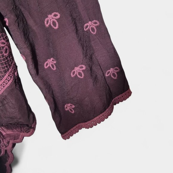 Johnny Was Crochet Eyelet Oversized Tunic Purple Feathers L Romantic Goth Boho - Picture 2 of 10